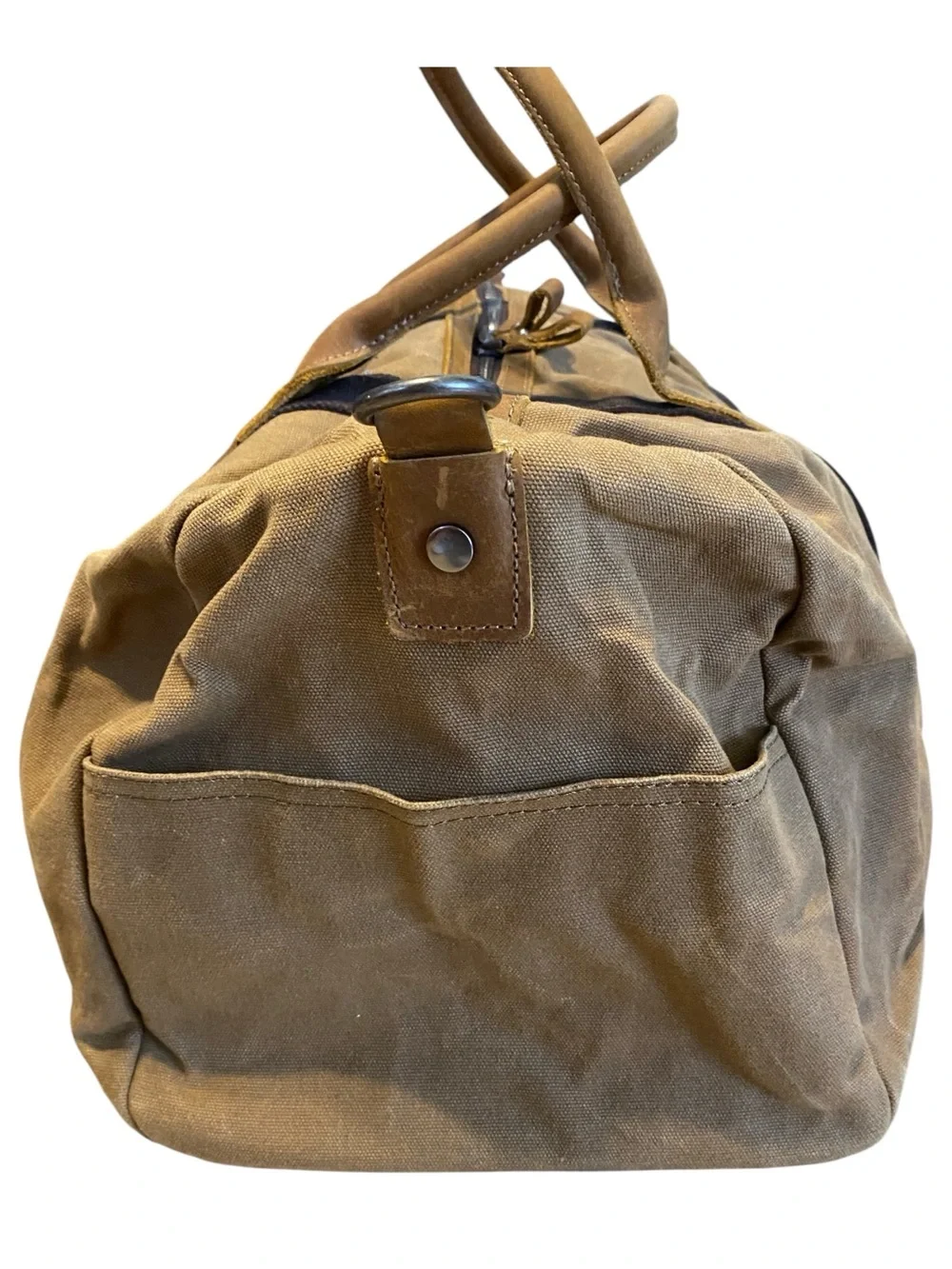Newhey Waxed Canvas & Leather Weekend Duffel Bag in Tan